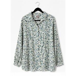 J. Jill 1X Blue Green Floral Button Front Tunic Blouse Plus Size